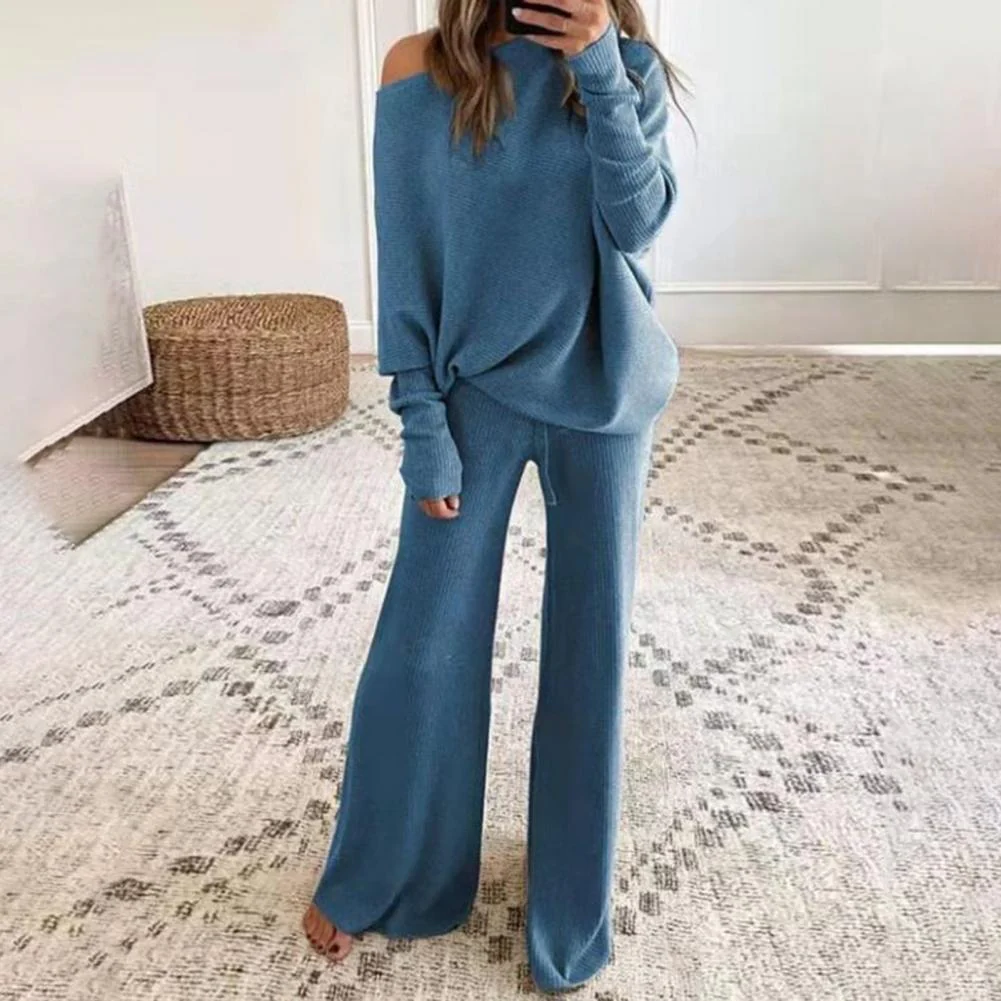 Completo da casa da donna – Vestibilità oversize – Top con spalle scoperte – Pantaloni a gamba larga