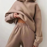 Completo felpa con cappuccio e pantaloni da jogging da donna – Vestibilità comoda – Tessuto in morbido pile – Stile casual