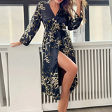 Abito due pezzi da donna – Raso lucido – Spalline sottili – Kimono lungo e fluido