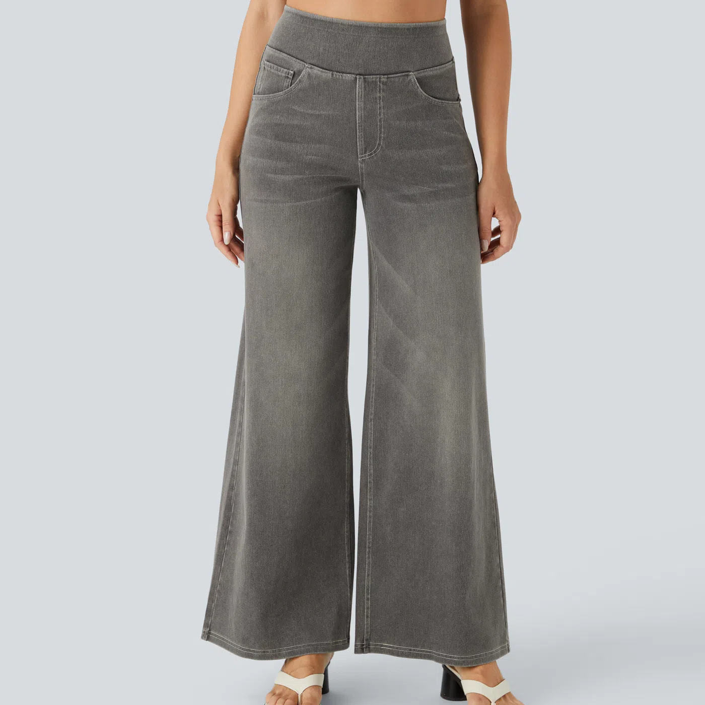 Pantaloni larghi da donna – Vita alta – Taglio fluido – Stile denim strutturato