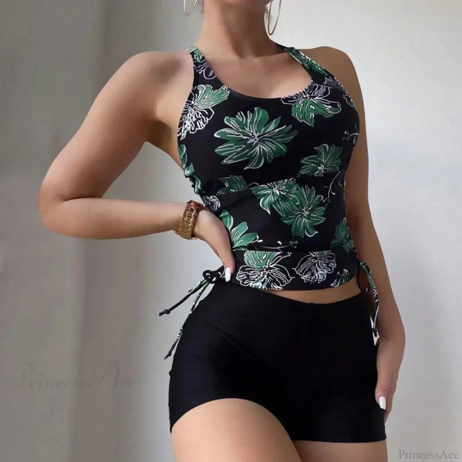 Completo due pezzi con scollo rotondo e cinturino con coulisse