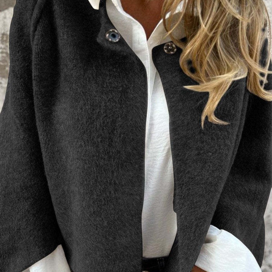 Cappotto da donna – Vestibilità comoda – Maglia morbida – Scollo tondo – Maniche lunghe – Abbottonato