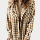 Giacca overshirt da donna – Vestibilità comoda – Fodera in pile – Motivo a quadri – Cappuccio