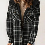 Giacca overshirt da donna – Vestibilità comoda – Fodera in pile – Motivo a quadri – Cappuccio