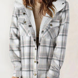 Giacca overshirt da donna – Vestibilità comoda – Fodera in pile – Motivo a quadri – Cappuccio