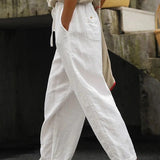 Pantaloni casual da donna – Vestibilità ampia – Fibre naturali – Coulisse regolabile in vita