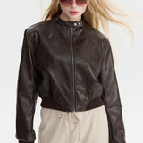 Giubbotto bomber con cerniera in pelle PU