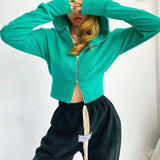 Felpa con cappuccio slim corta con doppia cerniera