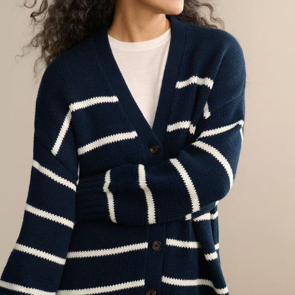 Cardigan in maglia a righe con scollo a V