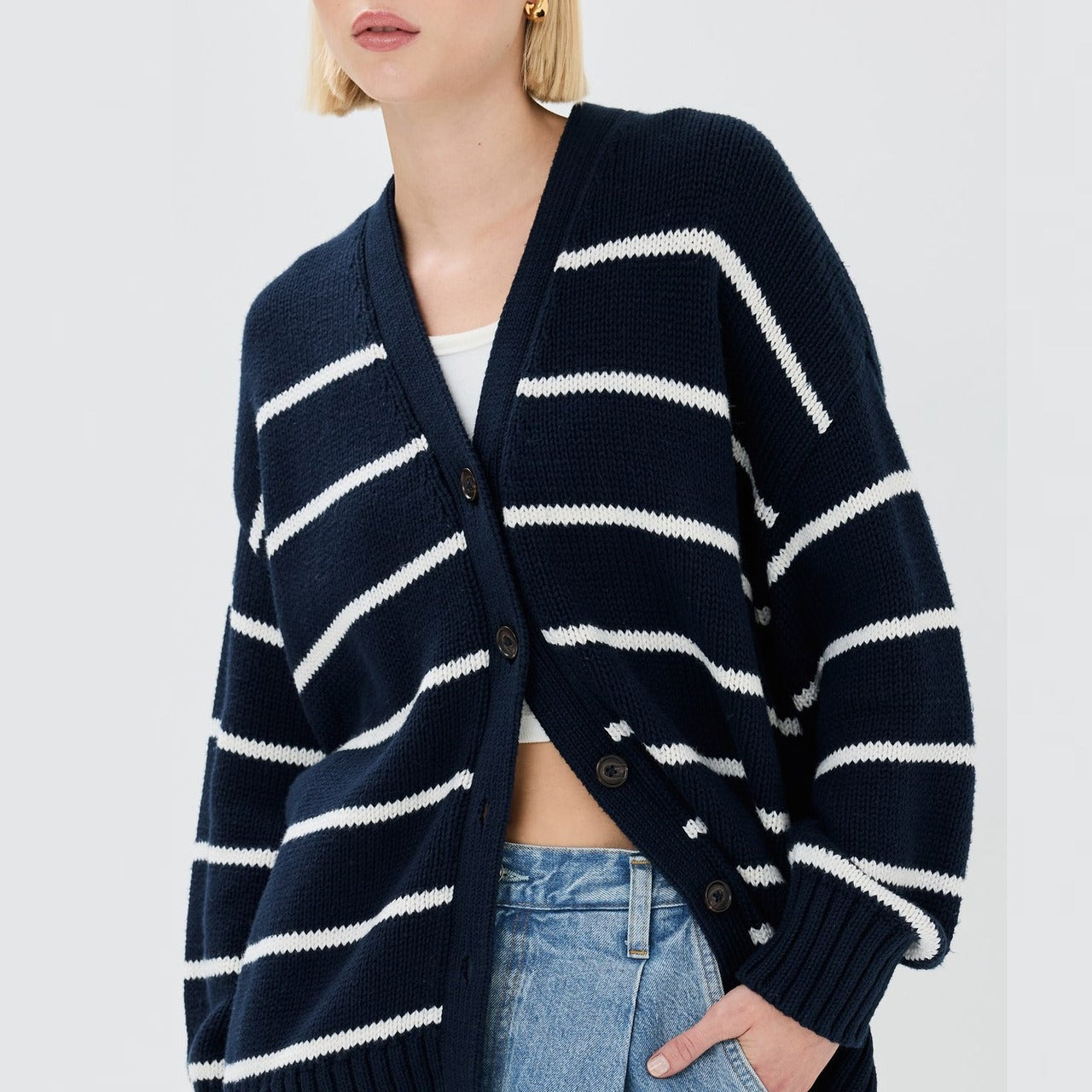 Cardigan in maglia rilassato con scollo a V a righe lusinghiero