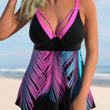 Tankini da donna – Schiena incrociata – Scollo a V – Taglio svasato – Tessuto traspirante – Stampa animalier