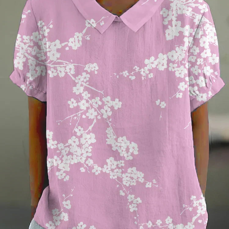 Camicetta da donna - Stampa floreale - Vestibilità ampia - Maniche corte - Colletto classico