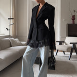 Blazer morbido con vita stretta e maniche lunghe in pizzo nero