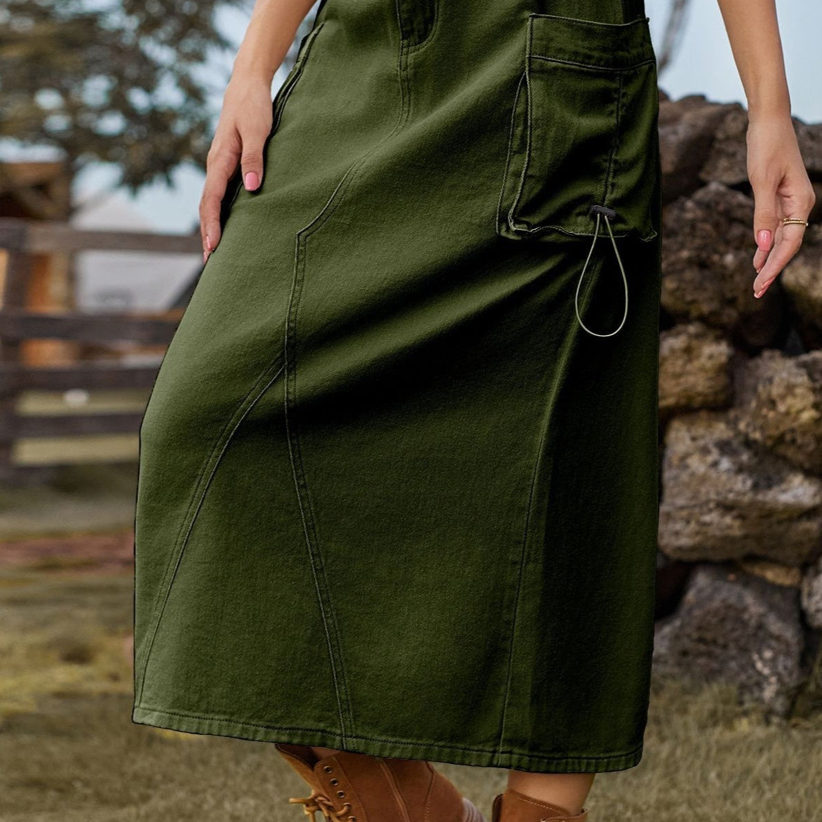 Gonna midi cargo in denim a vita alta vintage