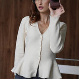 Cardigan in maglia a maniche lunghe con orlo arricciato e aderente