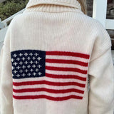 Cardigan in maglia elegante con stampa bandiera calda