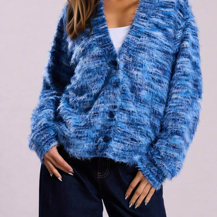 Cardigan con scollo a V color block