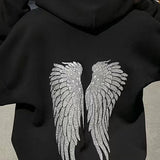 Felpa con cappuccio rilassata con grafica a forma di ala e paillettes