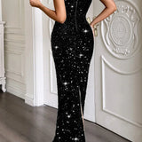 Elegante abito lungo formale senza spalline