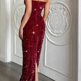 Elegante abito lungo formale senza spalline