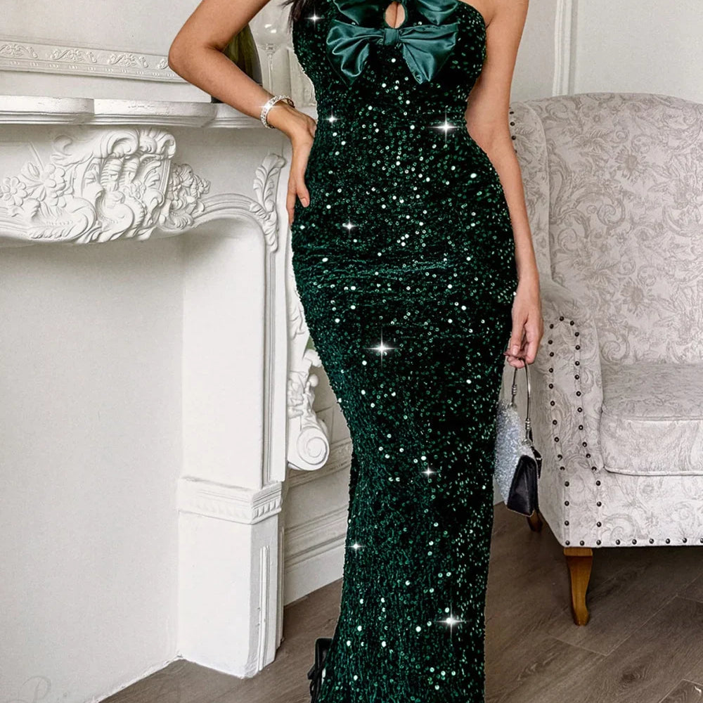 Elegante abito lungo formale senza spalline