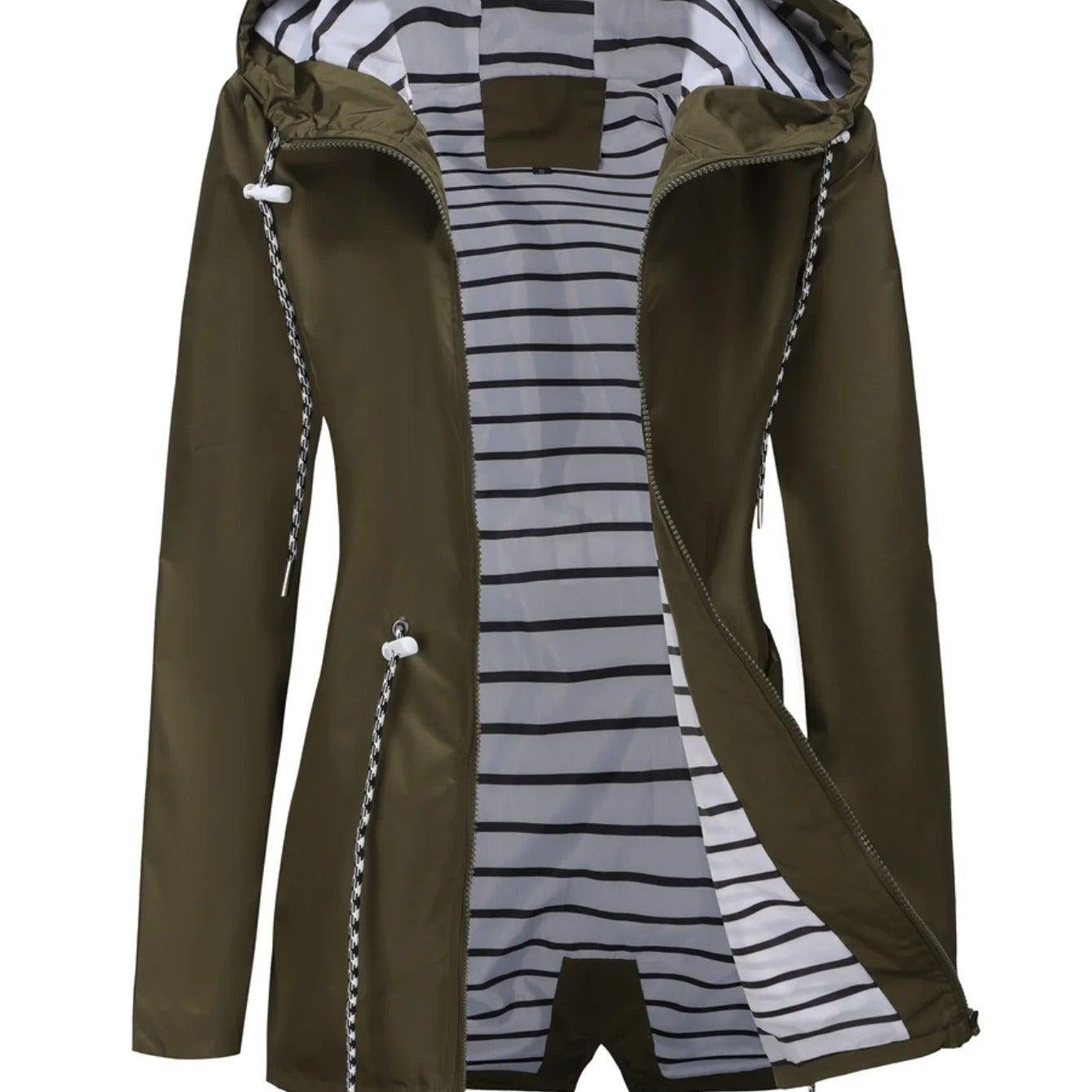 Giacca lunga unisex – Impermeabile – Vestibilità comoda – Cappuccio con coulisse – Cerniera intera