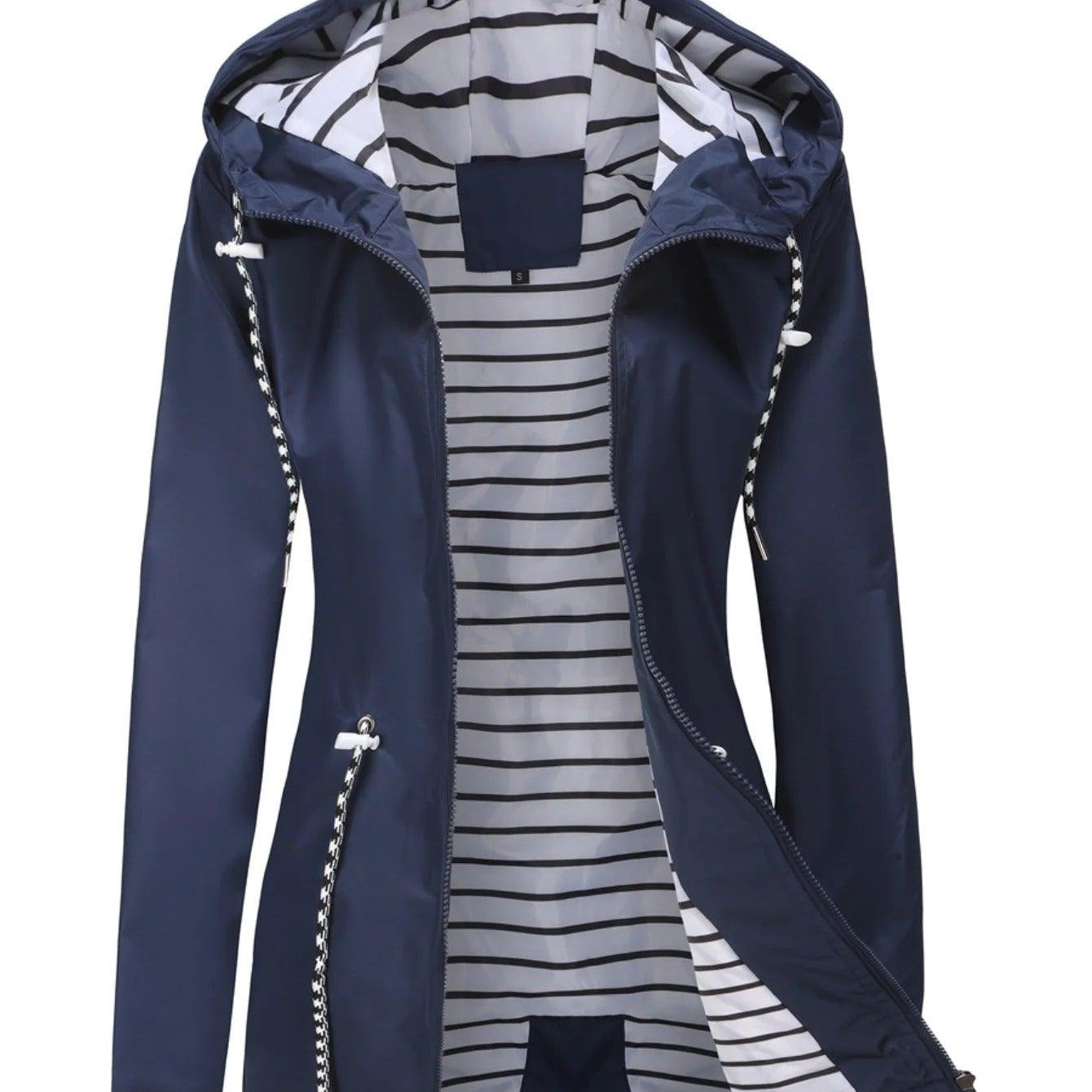 Giacca lunga unisex – Impermeabile – Vestibilità comoda – Cappuccio con coulisse – Cerniera intera