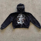 Felpa con cappuccio e stampa di strass in stile street