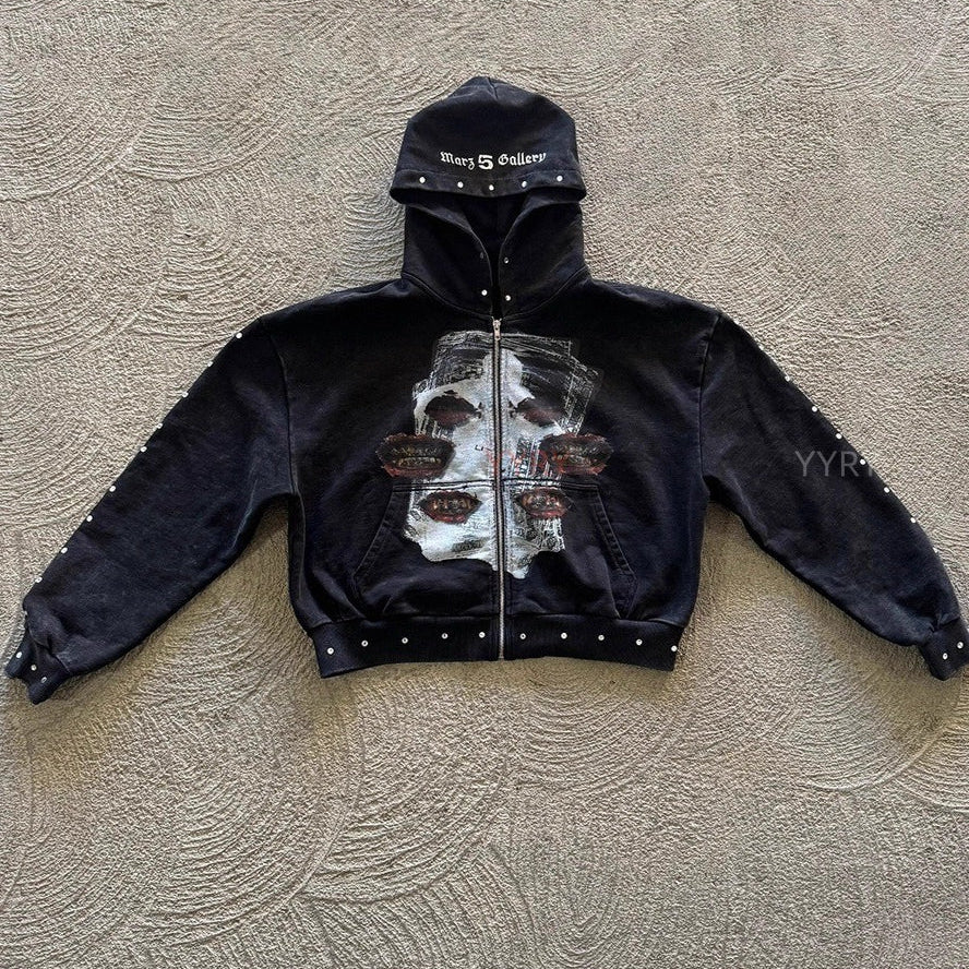 Felpa con cappuccio e stampa di strass in stile street