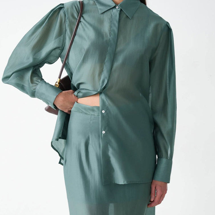 Completo due pezzi con camicia in tencel con colletto vintage