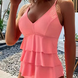 Costume da bagno tankini da donna - Spalline sottili - Volant a strati - Taglio lusinghiero