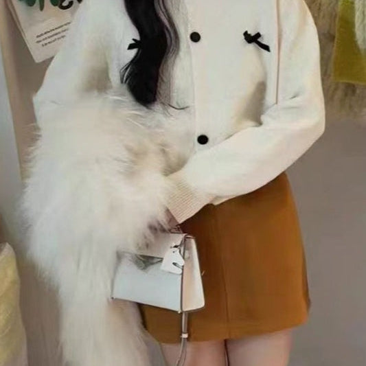 Cardigan in maglia con scollo rotondo e dettaglio fiocco