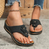 Sandali con zeppa da donna - Pelle di prima qualità - Design floreale - Comfort chic
