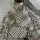 Felpa con cappuccio e maschera a mezza abbottonatura scozzese vintage