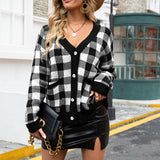 Cardigan aderente con bottoni in tartan