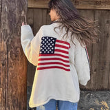 Cardigan in maglia elegante con stampa bandiera calda