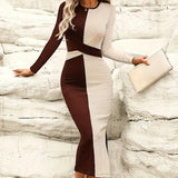 Abito aderente da donna - Maniche lunghe - Motivo geometrico - Tessuto elegante e strutturato