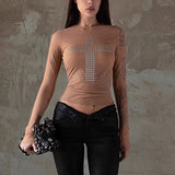 Camicetta a girocollo sottile e sexy con stampa alla moda