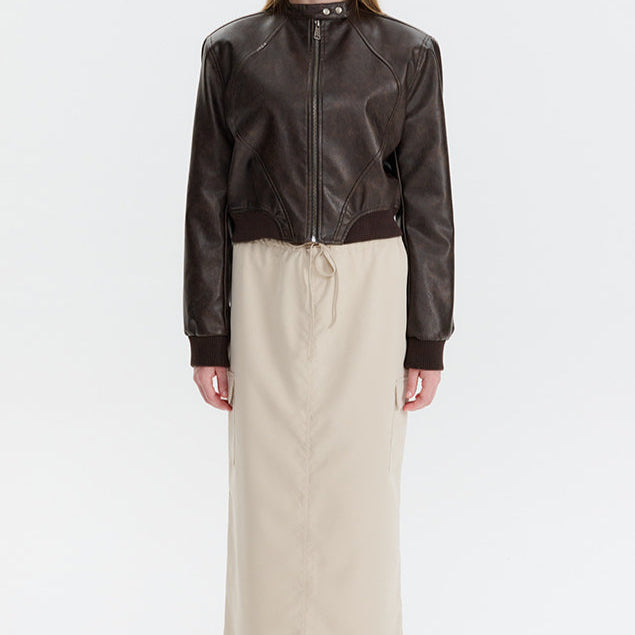 Giubbotto bomber con cerniera in pelle PU