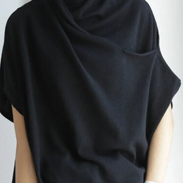 Top da donna - Vestibilità ampia - Maniche corte larghe - Elegante scollatura drappeggiata