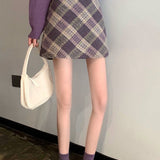 Gonna a trapezio a vita alta in lana scozzese