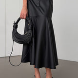 Gonna midi in similpelle vintage a vita alta con linea ad A