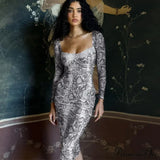 Abito midi alla moda, esotico, elegante, chic, sofisticato, trendy e seducente