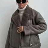 Cappotto casual a maniche lunghe con revers in pelliccia sintetica