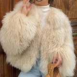 Cappotto corto in pelliccia sintetica con cardigan e montone