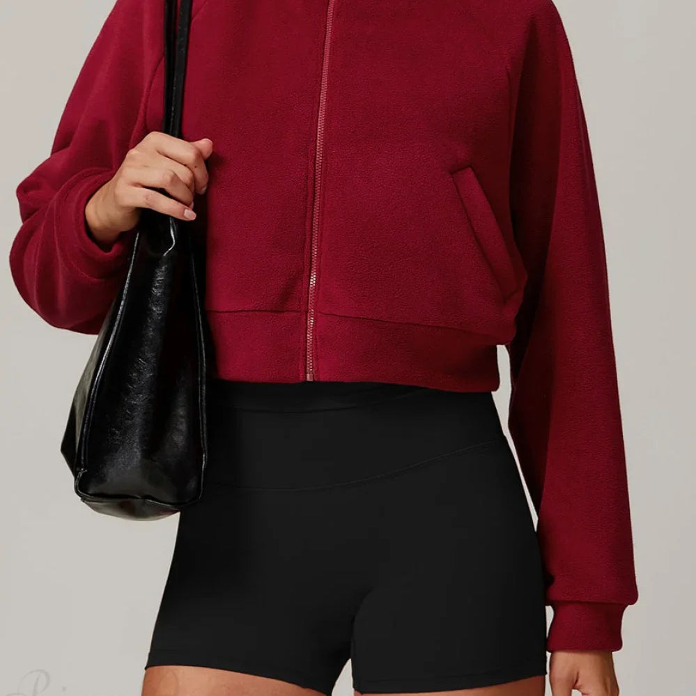 Giacca da yoga con cerniera e colletto rialzato in pile