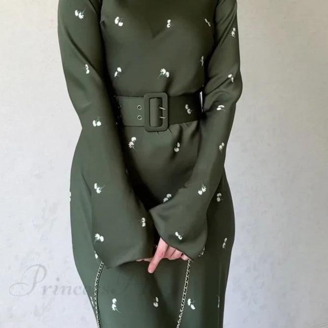 Abito midi a vita alta con stampa floreale e cintura