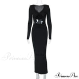 Vestito midi sexy a maniche lunghe con scollo a V e scollo a V floreale da donna