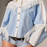 Giacca in denim chic con pannelli a frange