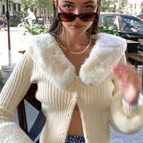 Cardigan a maniche lunghe in maglia con colletto peloso